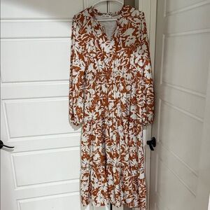 Grace Karin Rust and White Floral Long Sleeve Maxi Dress